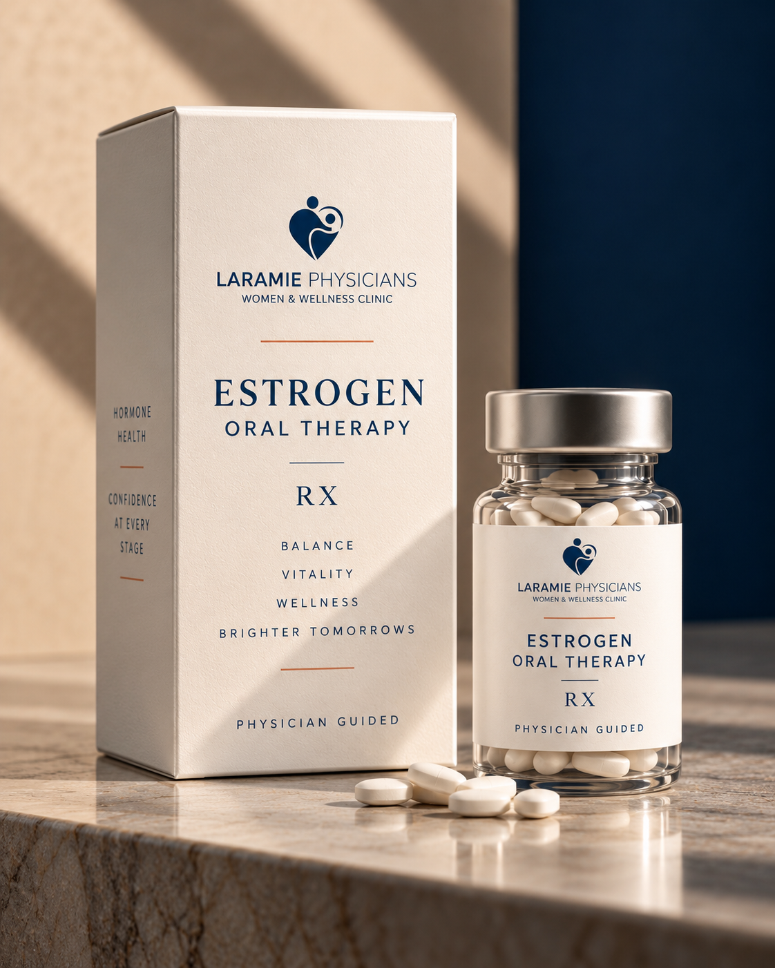 Laramie Physicians Estrogen Oral Therapy packaging and oral estrogen tablets