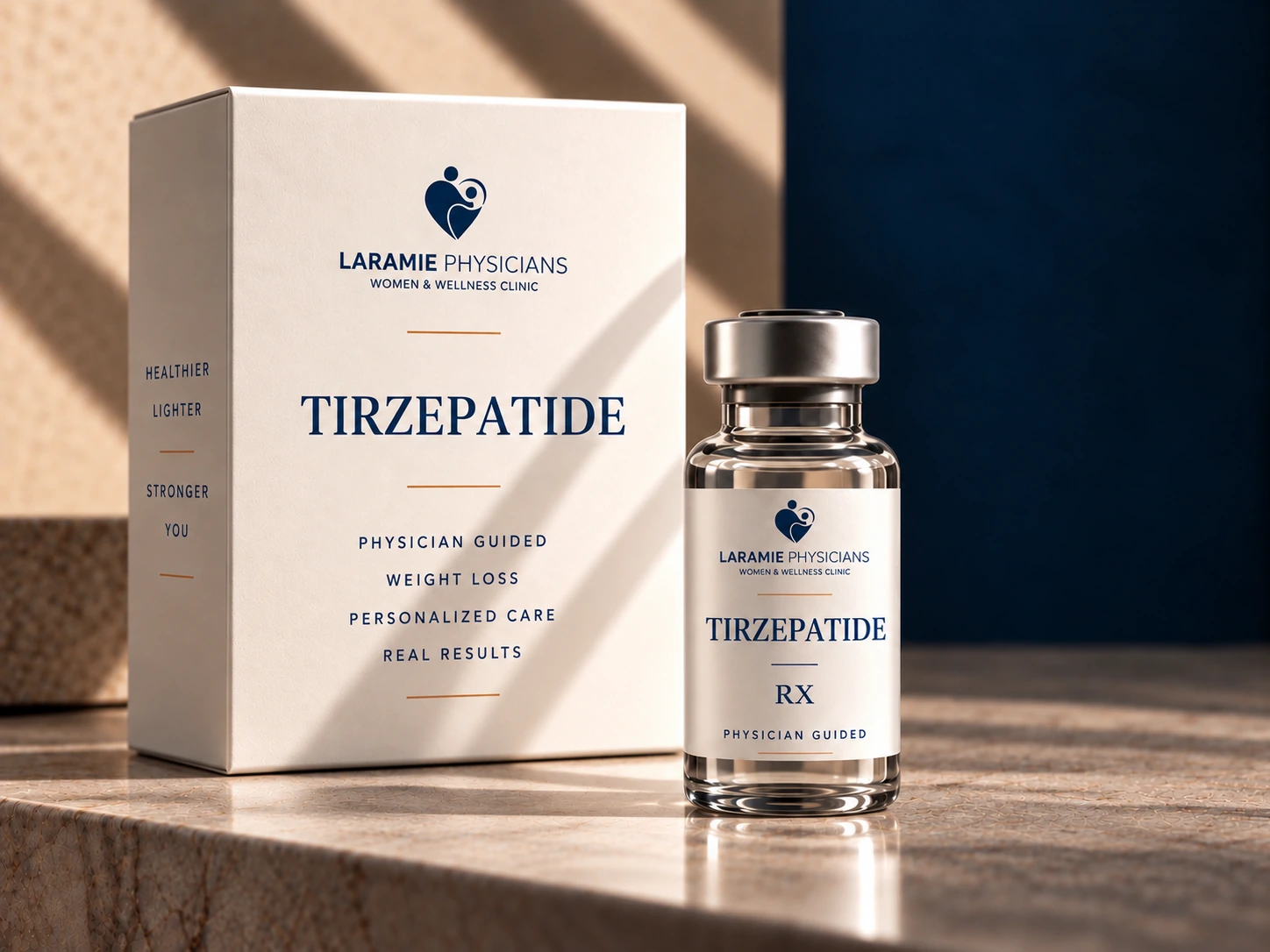 LPWWC Tirzepatide vial and branded packaging — illustrative product rendering