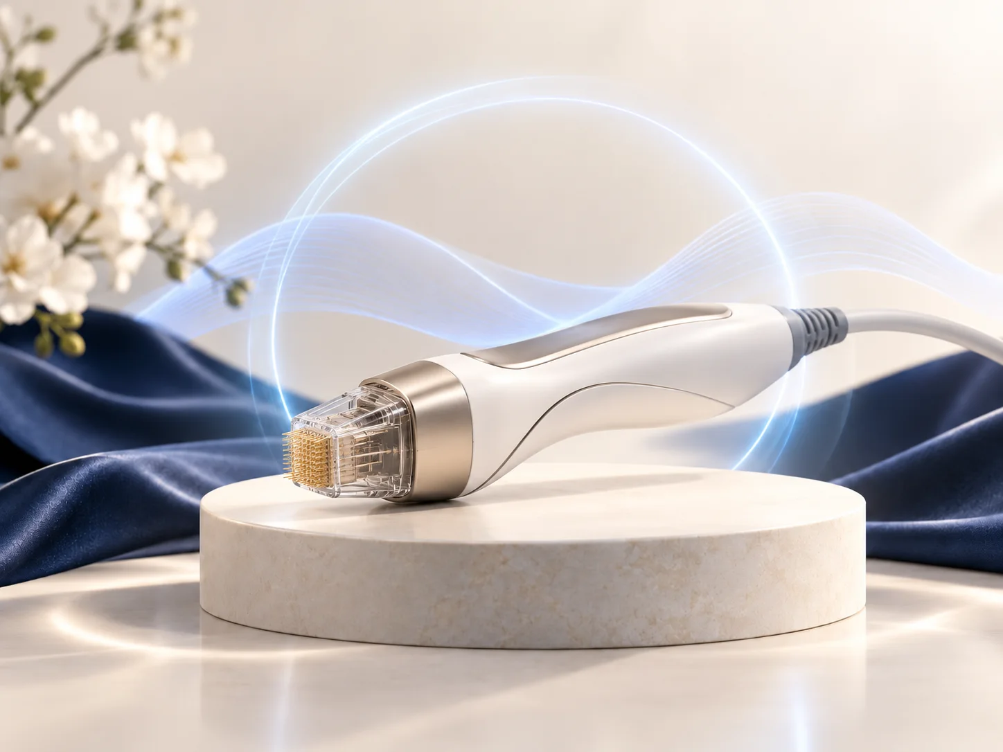 Illustrative artwork of a fractional radiofrequency microneedling applicator