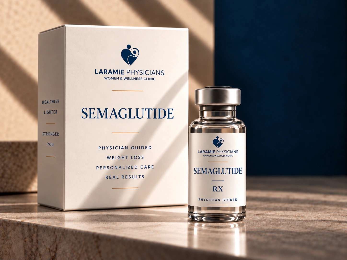 LPWWC Semaglutide vial and branded packaging — illustrative product rendering