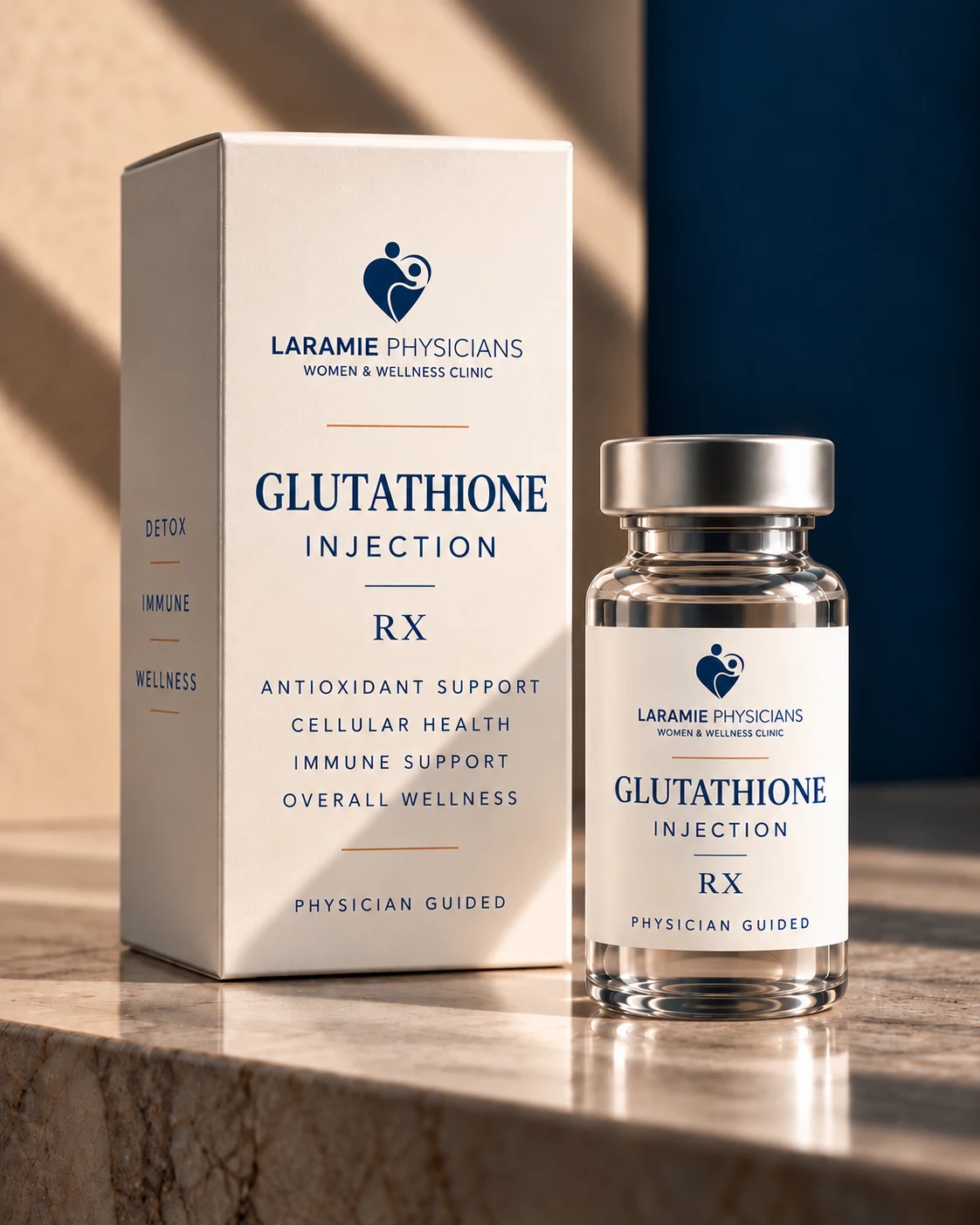 Glutathione branded injection illustration—not exact pharmacy packaging