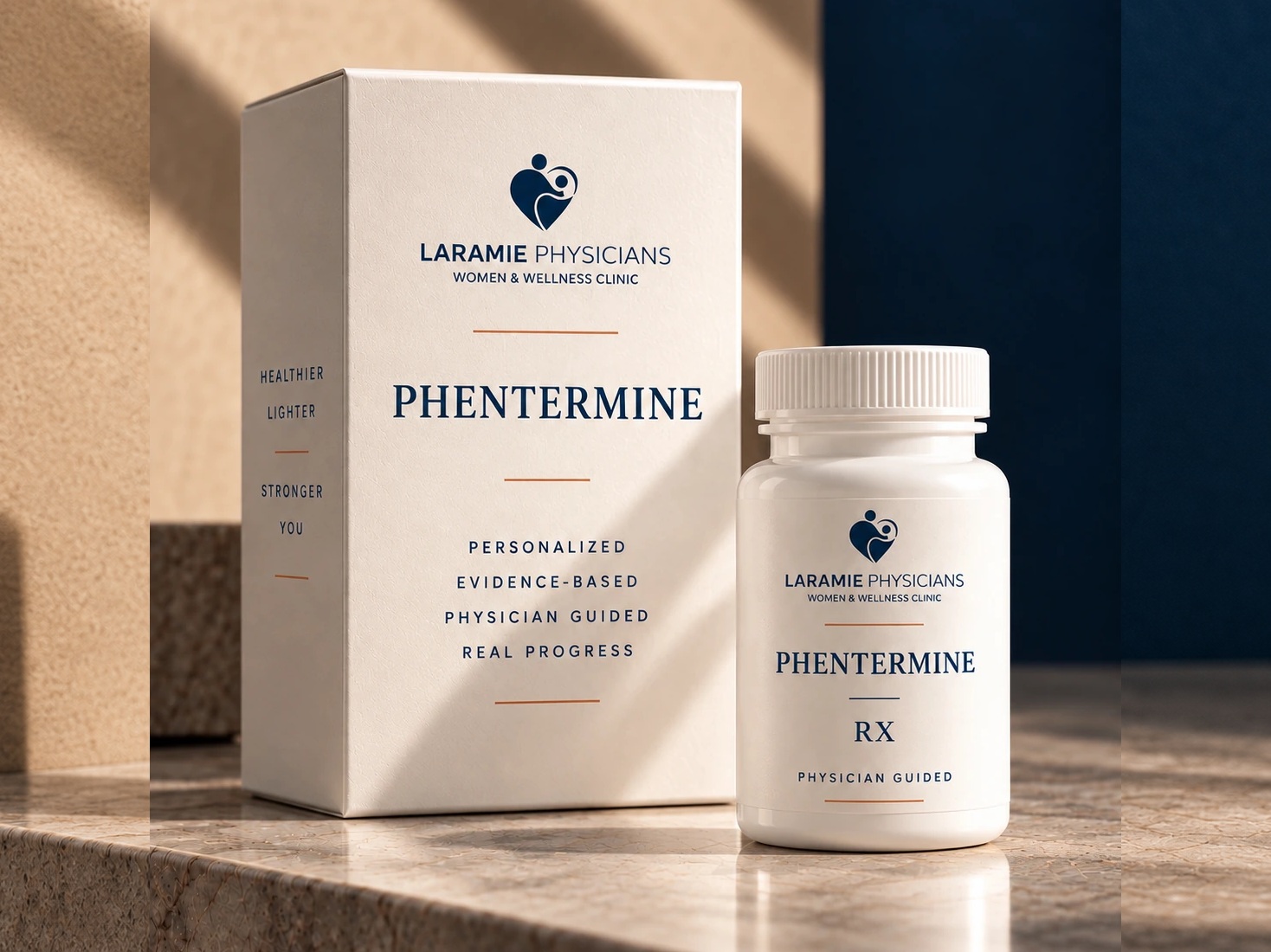 LPWWC Phentermine bottle and branded packaging — illustrative product rendering